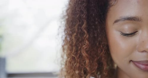 Smiling Woman, Curly Hair, Beauty Close Up