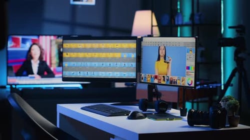 Photo Editor Arriving at Work in Media Agency Starting Work on Selecting Editorial Pictures