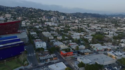 Aerial View of Streets and Buildings in Residential Urban Borough at Dusk
