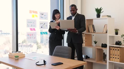 Business Partners Developing Plan in Office Using Computer