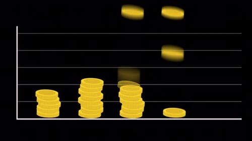Golden Coin Stacks Animate on a Growing Financial Bar Chart
