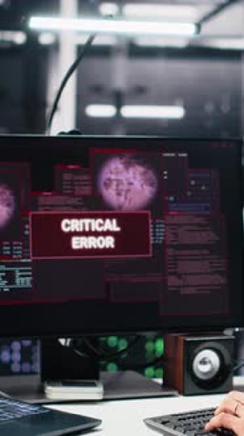 Vertical Video Team of Engineers in Data Center Struggles with Malfunctions While Using AI