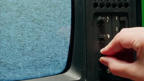 Retro Style TV Set with Green Screen Chroma Key Background Vintage 60s Analog Television with Grain