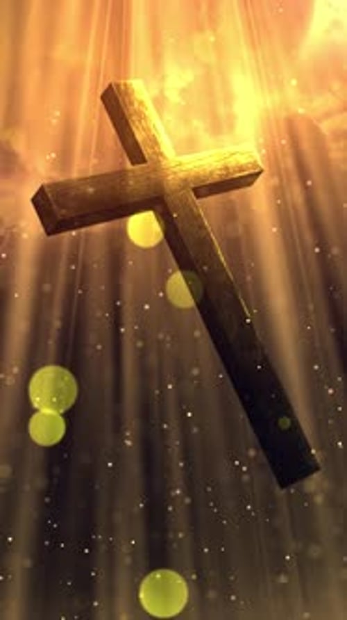 Golden Cross with Shining Light Rays and Particles