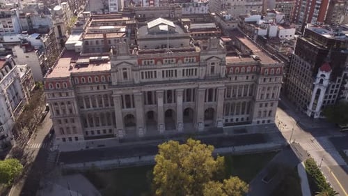 Front view of Supreme Court of Justice of the Argentine Nation building. Aerial.