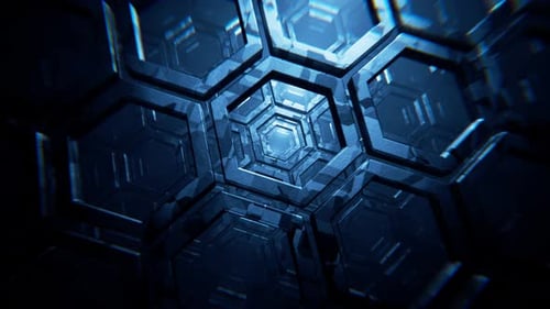 Mouvement de la caméra dans la matrice d'un vaisseau spatial. Mouvement de caméra fluide à travers une structure de bâtiment abstraite en néon