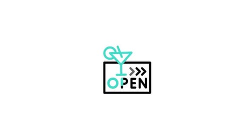 Minimalist Open Sign with Martini Glass Icon Animation