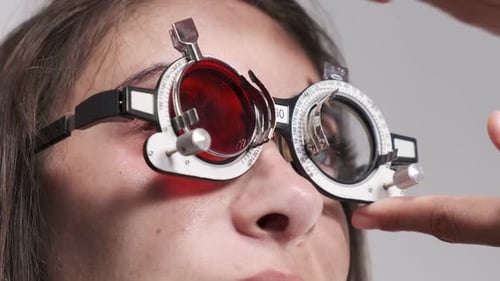 Eye Exam with Trial Frame Glasses Close Up