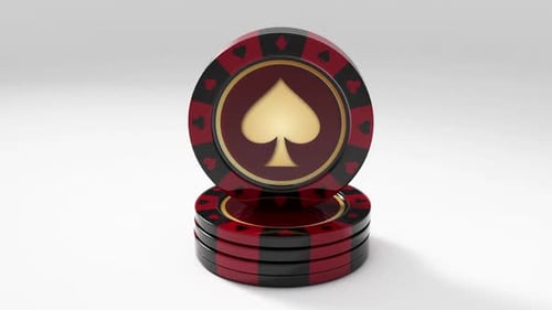 Red Poker chips rotating in loop with Spade sign