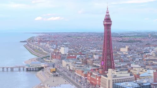 Blackpool Tower with blue sky on a beautiful summer day, UK.