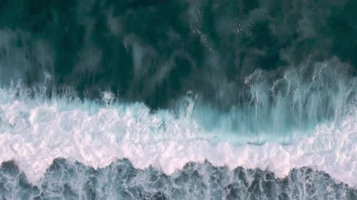 Aerial View on Storm Sea Landscape of Blue Water and Ocean Waves at High Tide