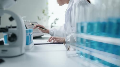 Scientist working test in laboratory for research on pharmacy for medical for disease and virus