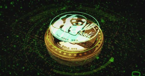 Futuristic Digital Panda Gold Coin Hologram Animation