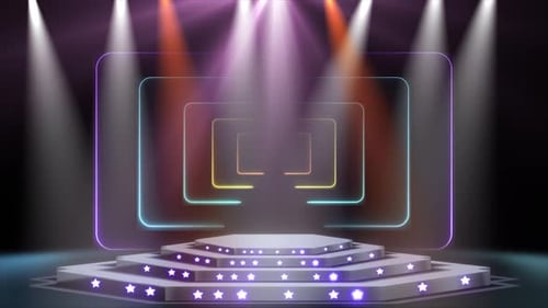 Dynamic Neon Stage Backdrop with Hexagonal Podium for Awards