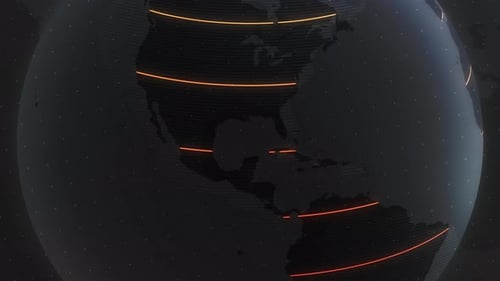 Headline Collection: Dark black canvas with a rotating globe swiping in from the top right corner