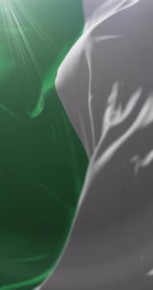 Waving Green and White Flag Vertical Motion Background