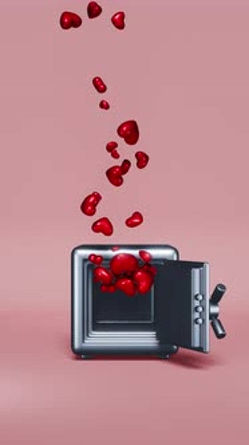Seamless Loop Animation of Safe Opening and Releasing Flying Red Hearts