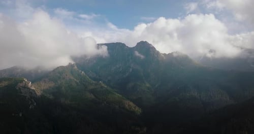 Beautiful Mountain Landscape in Summer Cloudy Sky Forest and Rocks