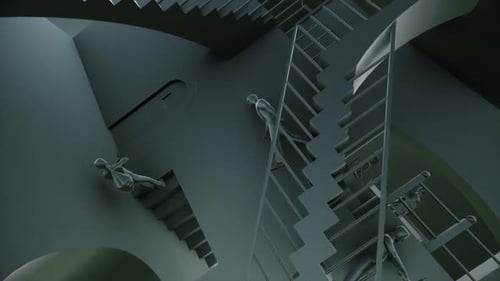 Surreal Abstract Animation of Impossible Staircase with Walking Figures