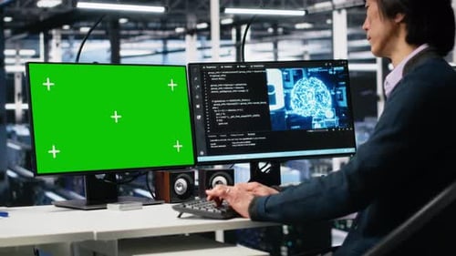 Data Center Technician Uses Machine Learning Algorithms on Isolated Screen PC