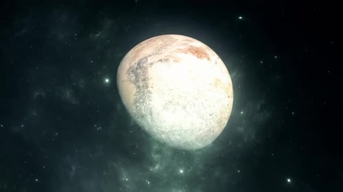 Rotating Dwarf Planet in Starry Space Background