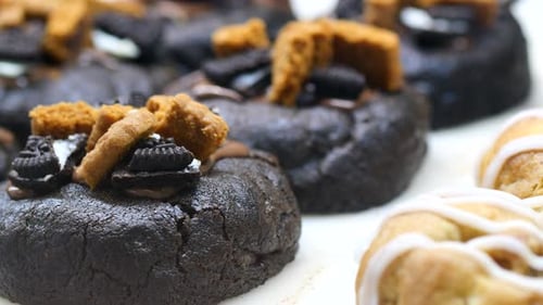 Delicious Donuts with Chocolate and Cookie Toppings