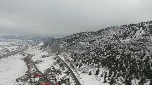 A drone flight along a mountain road.