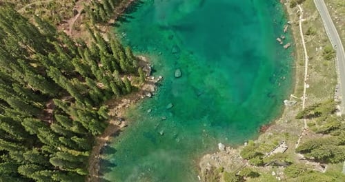 Aerial View of a Green Lake Surrounded By Evergreen Trees