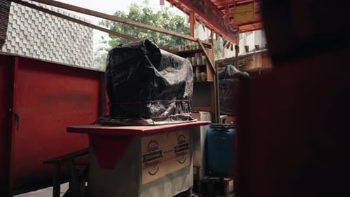Food wood cart wagon close cover with
tarpaulin jakarta indonesia handheld