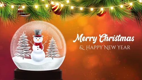 Animated Christmas Snow Globe with Merry Christmas and Happy New Year Text