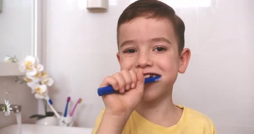 Child Brushing Teeth in a Modern Bathroom