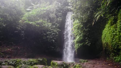 Amazing Huge Powerful Mountain Waterfall in Rainforest on Tropical Island Water Falling in Small