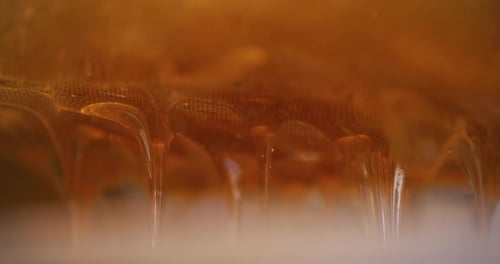 Golden-Brown Liquid Dripping in Slow Motion