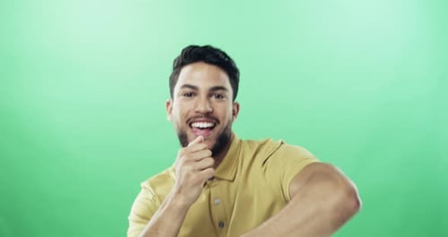 Excited Man Dancing Against Green Screen