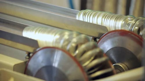 Canning Factory Conveyor Belt. Can Lid Manufacturing Line. Jar Lid for Canned