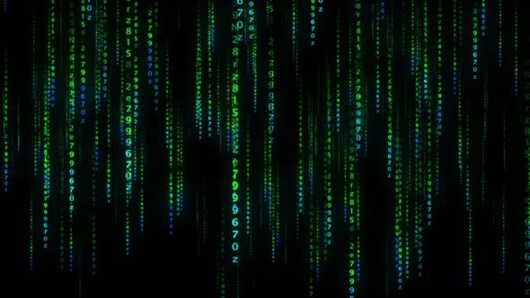 Binary Numbers and Digital Codes Vertically on a Black Background ...