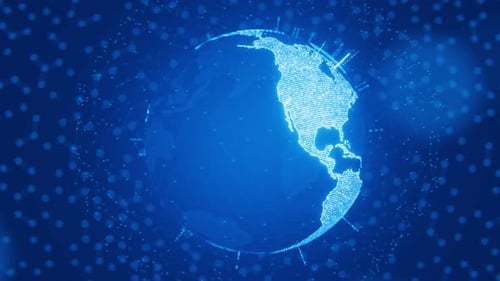 Expansión empresarial en todo el mundo. Globo giratorio en forma de holograma. Concepto de red de comunicación global.