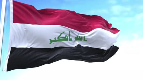 Realistic Iraq National Flag Waving in Wind