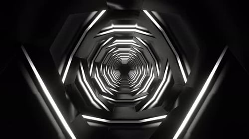 Weißer pulsierender neondunkler Tunnel-Hintergrund VJ Loop In 4K