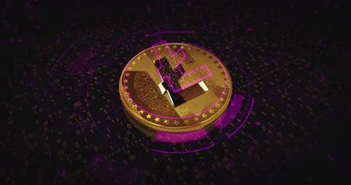 Boucle de pièces dorées de la cryptomonnaie Litecoin LTC sur écran numérique