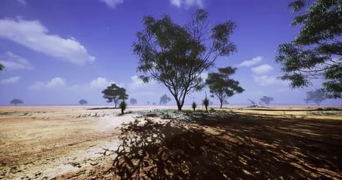 Serene Landscape Featuring Trees Under a Clear Blue Sky in a Remote Area