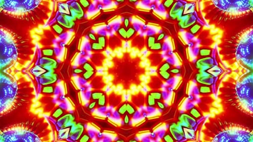 Red and green flower with black background and red center. Kaleidoscope VJ loop