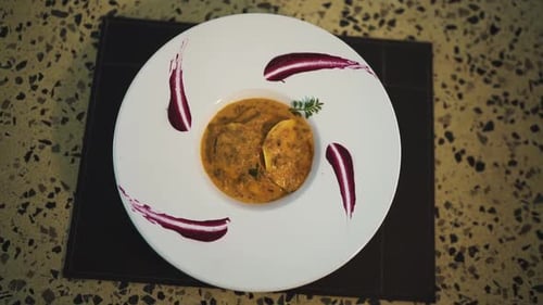 Gourmet Food on Plate, Overhead Shot