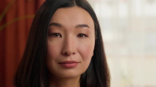 Close Up Face Happy Asian Korean Chinese Japanese Woman Smiling Portrait Positive Female Ethnic Girl