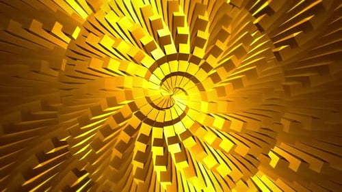 Shiny Gold Rotating Geometric Spiral Blocks Background Loop
