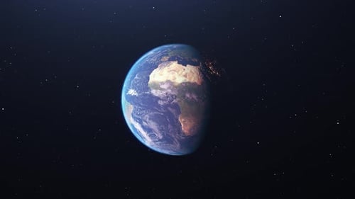 Planet Earth Rotating in Outer Space with City Lights