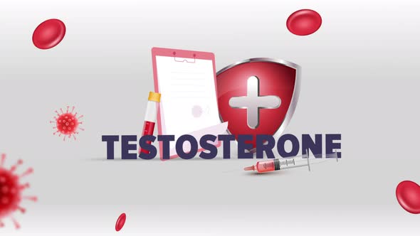 Testosterone Medical Concept Animation with Blood Cells and Shield ...