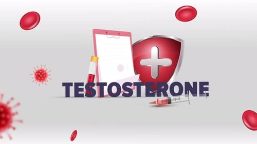 Testosterone Medical Concept Animation with Blood Cells and Shield