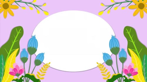 Beautiful floral cartoon animation spring with oval frame. With pink background.