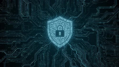 Security Hologram Virtual Hud Pin with Shield and Lock Concept of Finance Data Privacy and